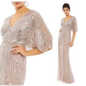 Mac Duggal 93583 Sequin Beaded Vintage Rose Pink Dress Cape Sleeve Dress 6